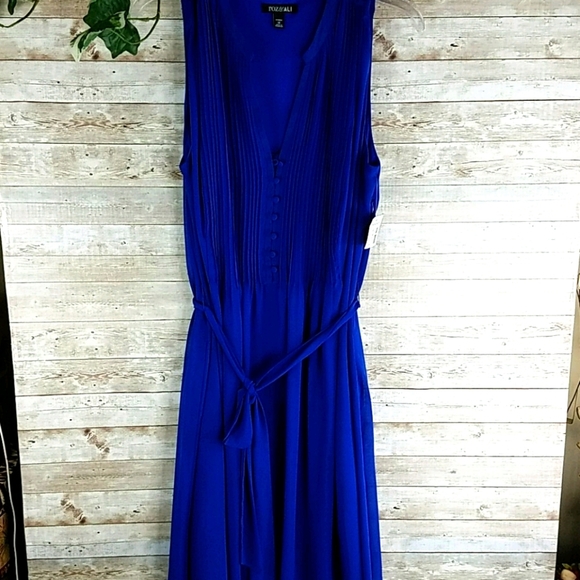 NWT, Roz & Ali, Electric blue dress with tucks, Length 40 Inches, Sz 14 - Picture 11 of 16